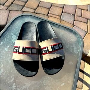 White Stripe Gucci Slides